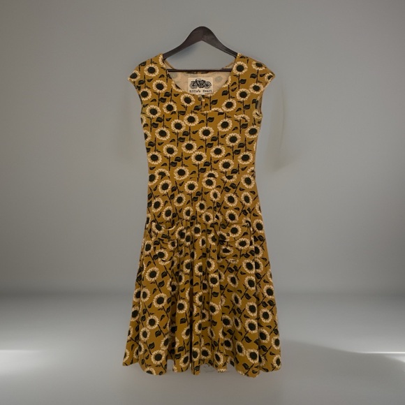 Effie’s Heart Sunflower Dress Women’s Medium Retro Fit Flare Cotton Pockets - Picture 4 of 7